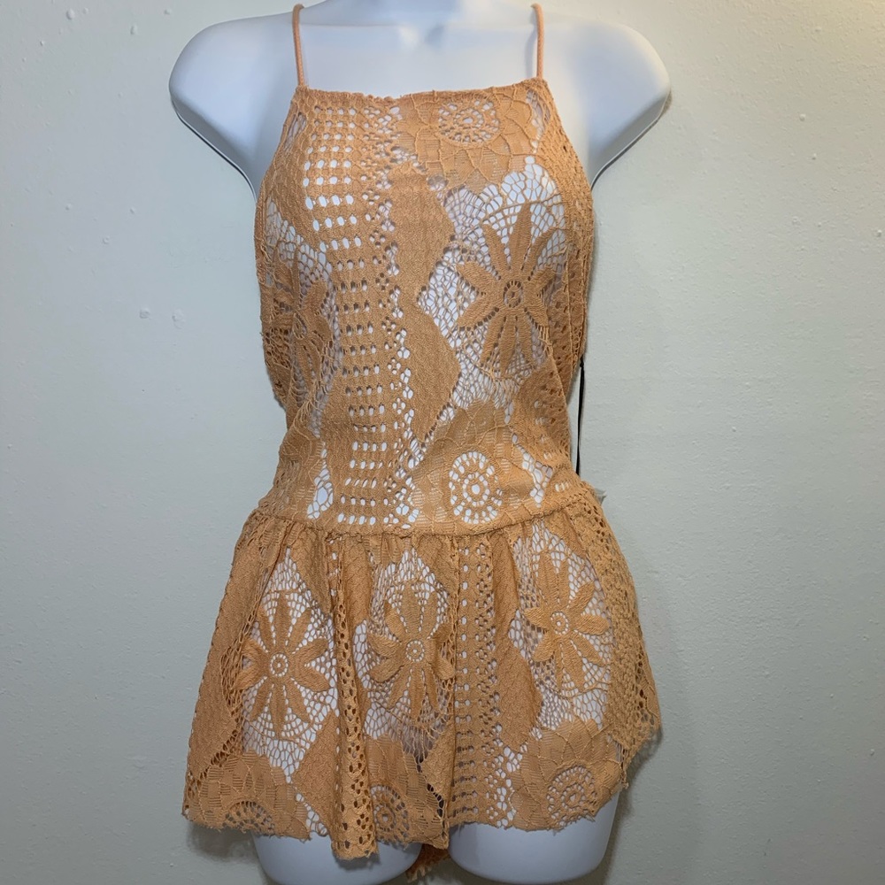 NWT poof apparel crochet pink lace top Size M